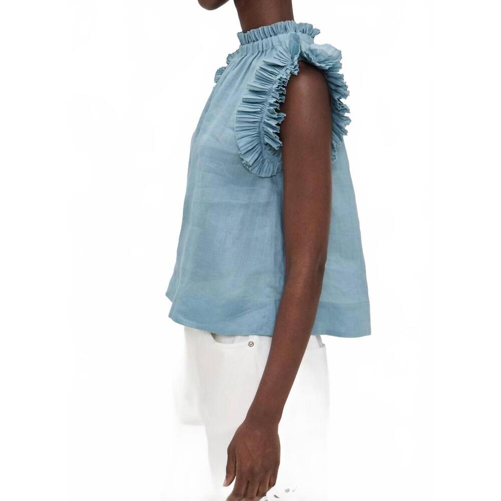 NEW SEA anise flutter sleeve top in sea blue - Picture 3 of 6